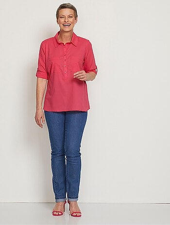 Blusa larga de algodón estampada con botones - Afibel