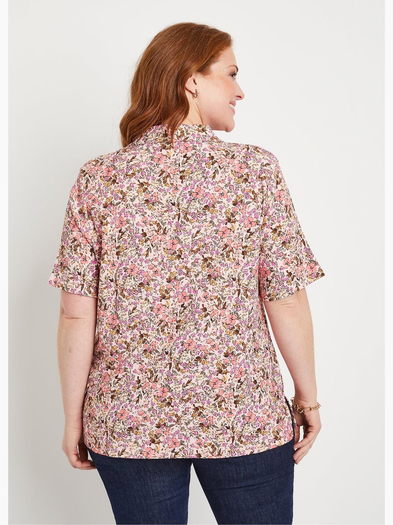 Blusa larga de crepé de flores - Afibel Naranja/Rosa - Kiabi