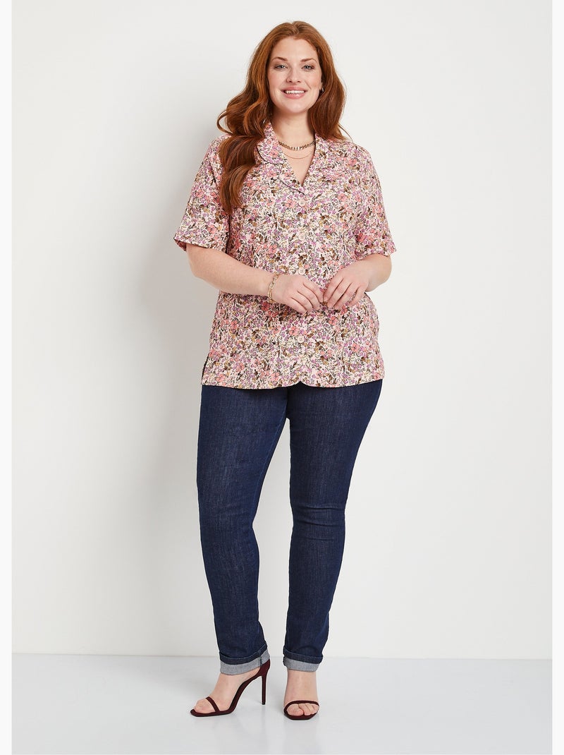 Blusa larga de crepé de flores - Afibel Naranja/Rosa - Kiabi