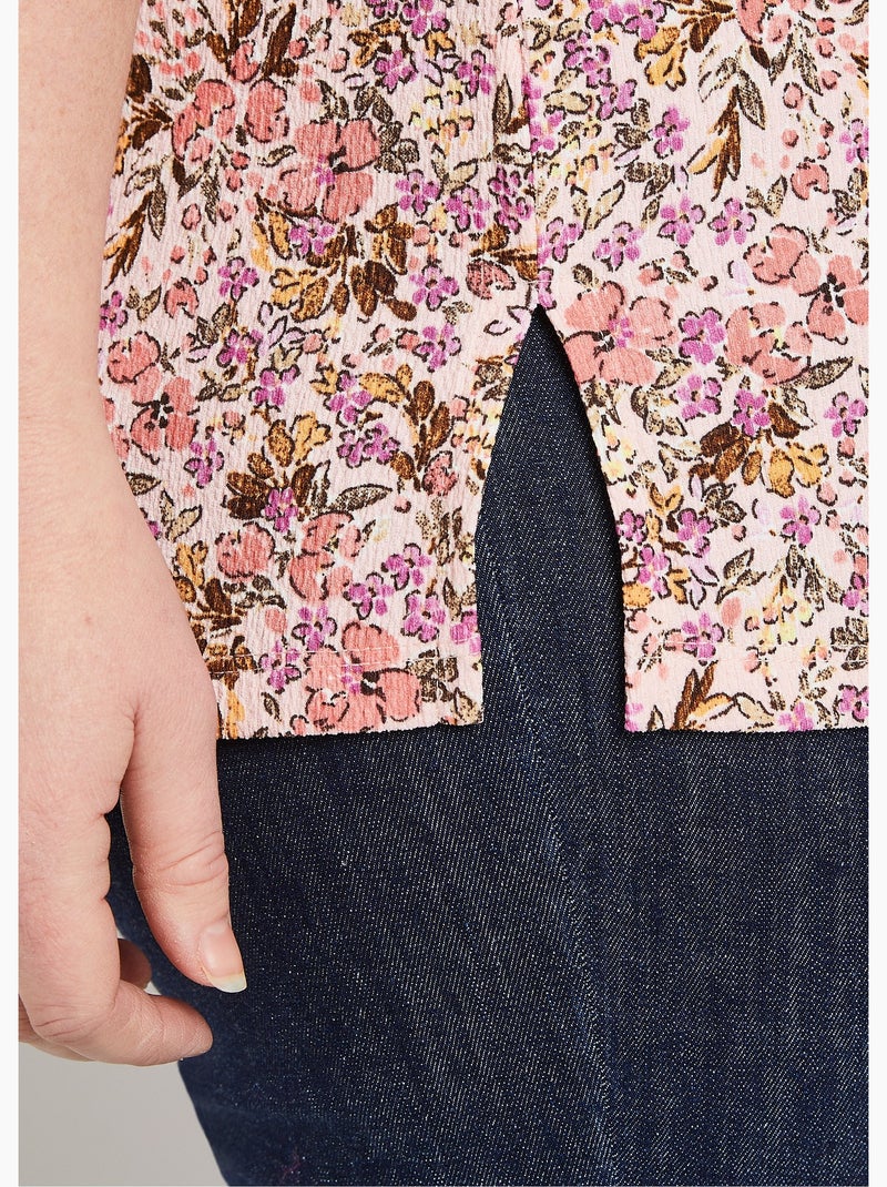 Blusa larga de crepé de flores - Afibel Naranja/Rosa - Kiabi