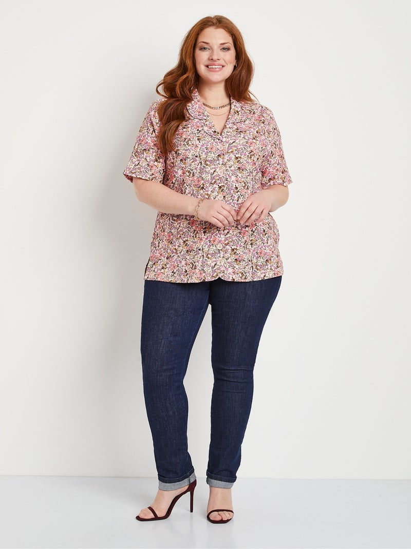 Blusa larga de crepé de flores - Afibel Rosa - Kiabi