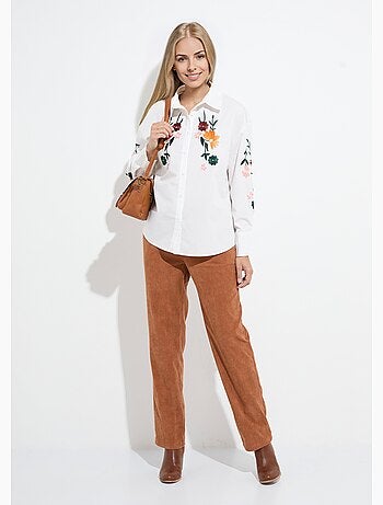 Blusa larga de polialgodón bordada con botones - Afibel