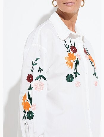 Blusa larga de polialgodón bordada con botones - Afibel