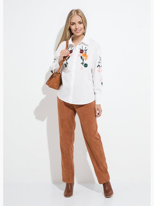 Blusa larga de polialgodón bordada con botones - Afibel - Kiabi
