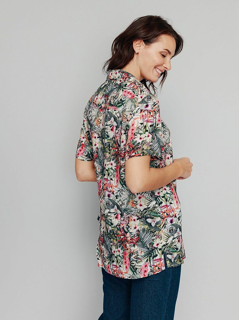 Blusa larga estampada con manga corta - Afibel Frambuesa - Kiabi
