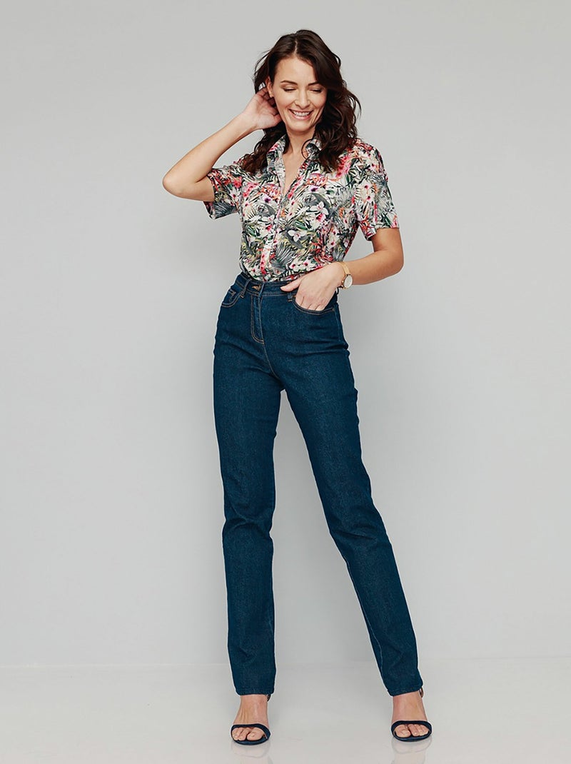 Blusa larga estampada con manga corta - Afibel Frambuesa - Kiabi