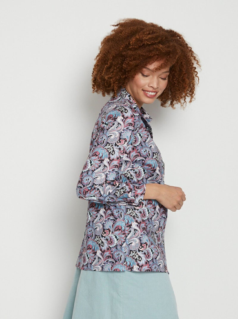 Blusa larga estampado paisley con botones automáticos - Afibel Negro - Kiabi