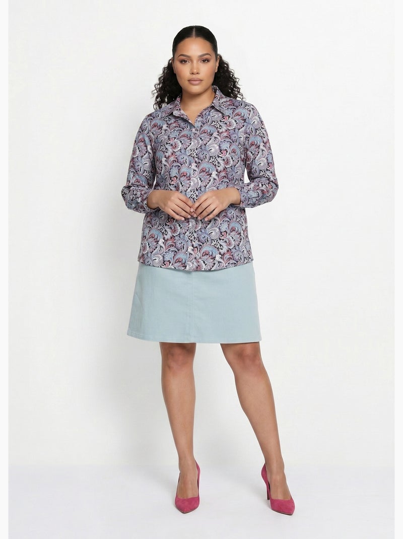 Blusa larga estampado paisley con botones automáticos - Afibel Negro - Kiabi