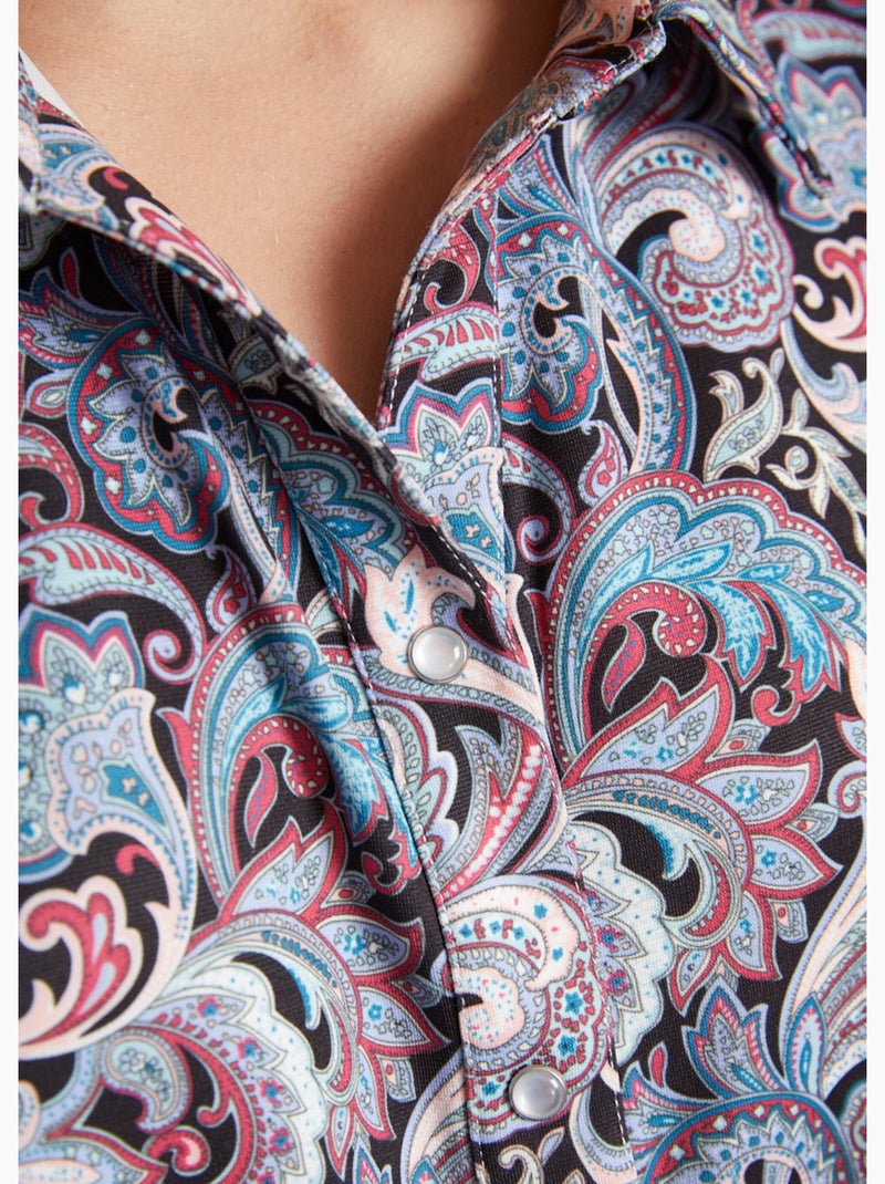 Blusa larga estampado paisley con botones automáticos - Afibel Negro - Kiabi