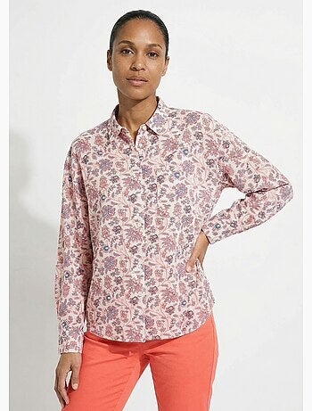 Blusa larga fluida con estampado floral y botones - Afibel