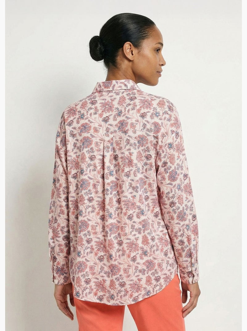 Blusa larga fluida con estampado floral y botones - Afibel Blanco Rosa - Kiabi