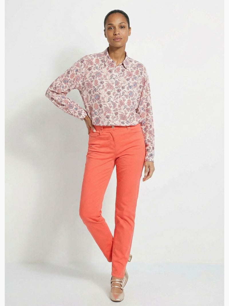Blusa larga fluida con estampado floral y botones - Afibel Blanco Rosa - Kiabi