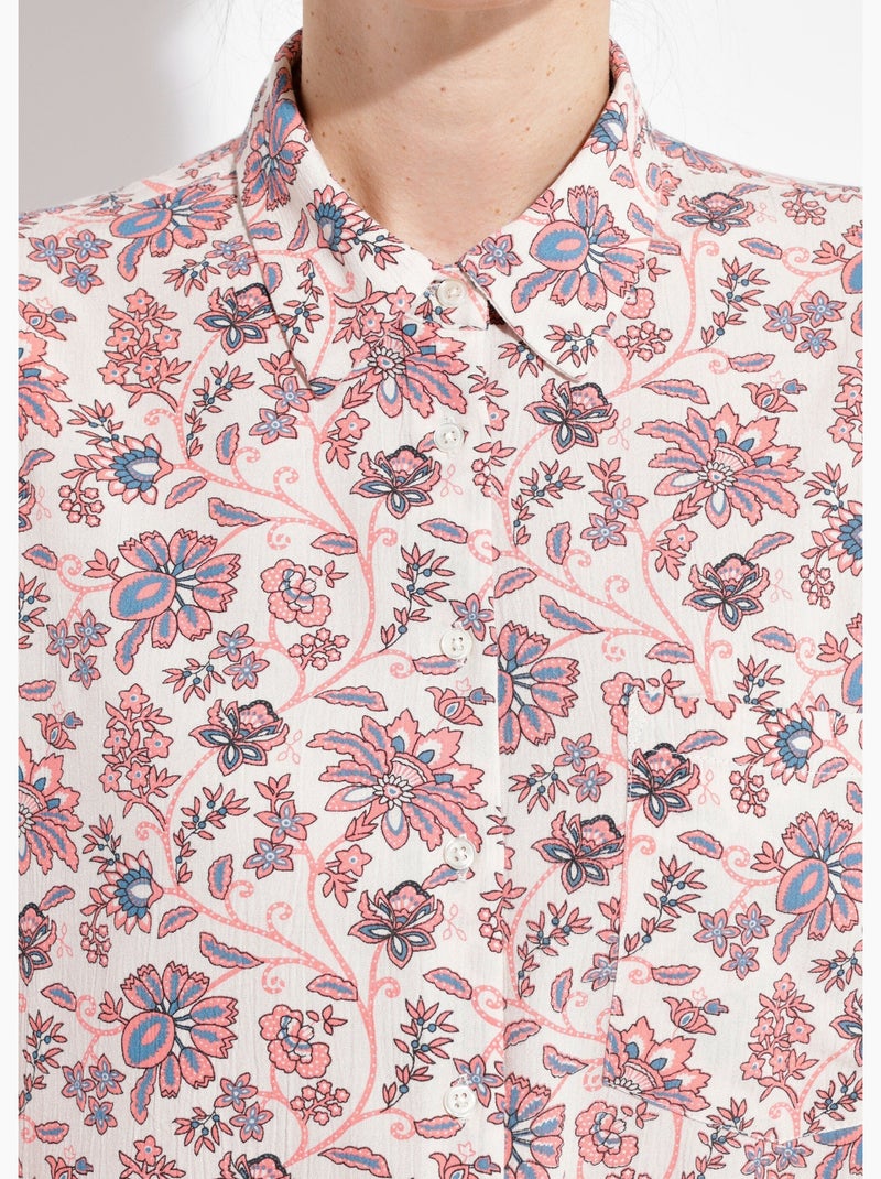 Blusa larga fluida con estampado floral y botones - Afibel Blanco Rosa - Kiabi