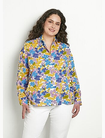 Blusa larga fluida con estampado floral y botones - Afibel