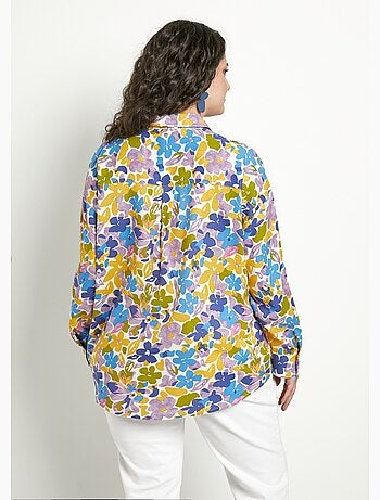 Blusa larga fluida con estampado floral y botones - Afibel