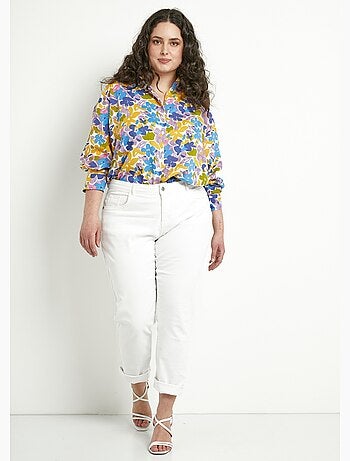 Blusa larga fluida con estampado floral y botones - Afibel