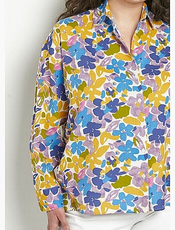 Blusa larga fluida con estampado floral y botones - Afibel