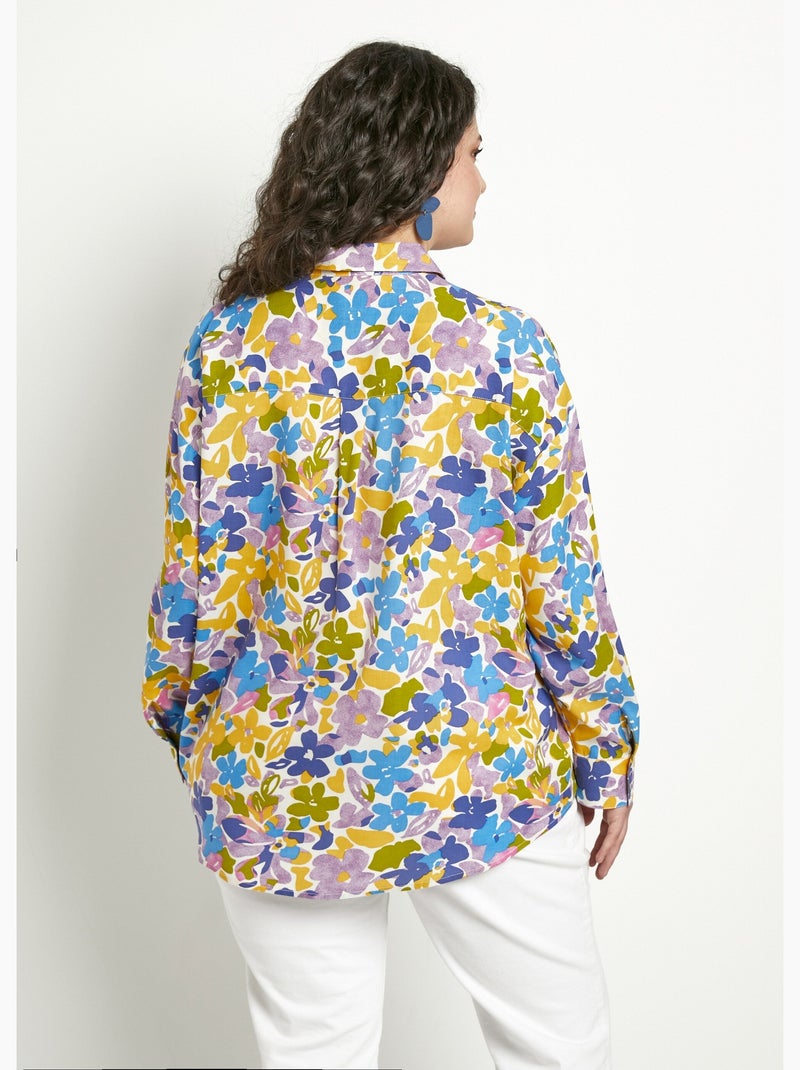 Blusa larga fluida con estampado floral y botones - Afibel Multicolor - Kiabi