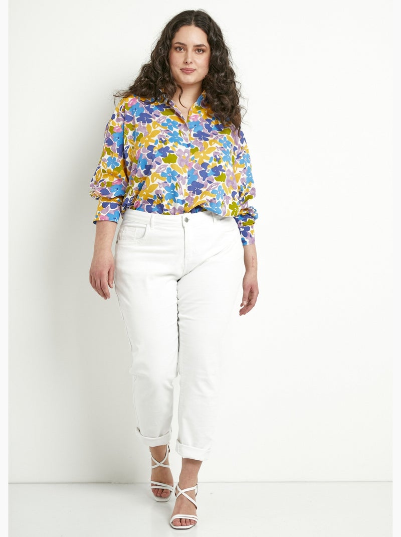 Blusa larga fluida con estampado floral y botones - Afibel Multicolor - Kiabi