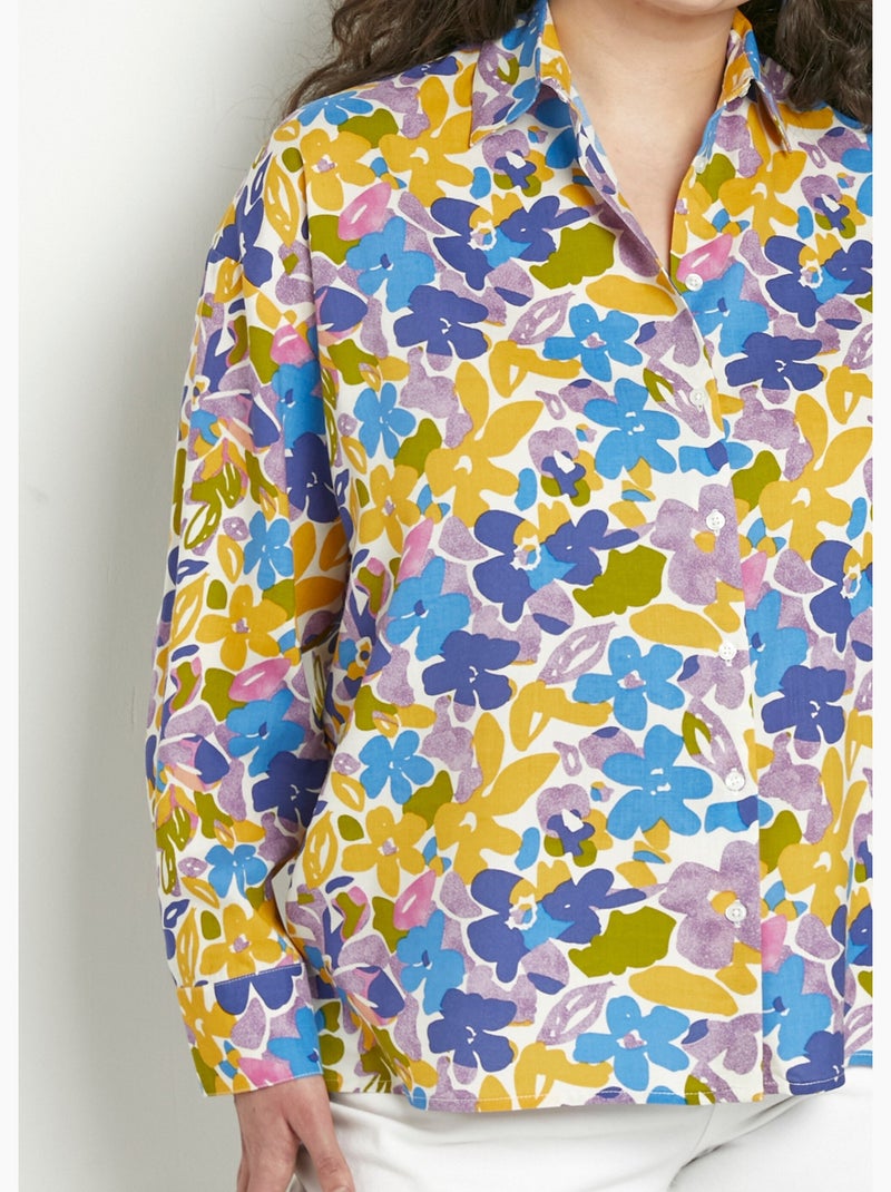 Blusa larga fluida con estampado floral y botones - Afibel Multicolor - Kiabi
