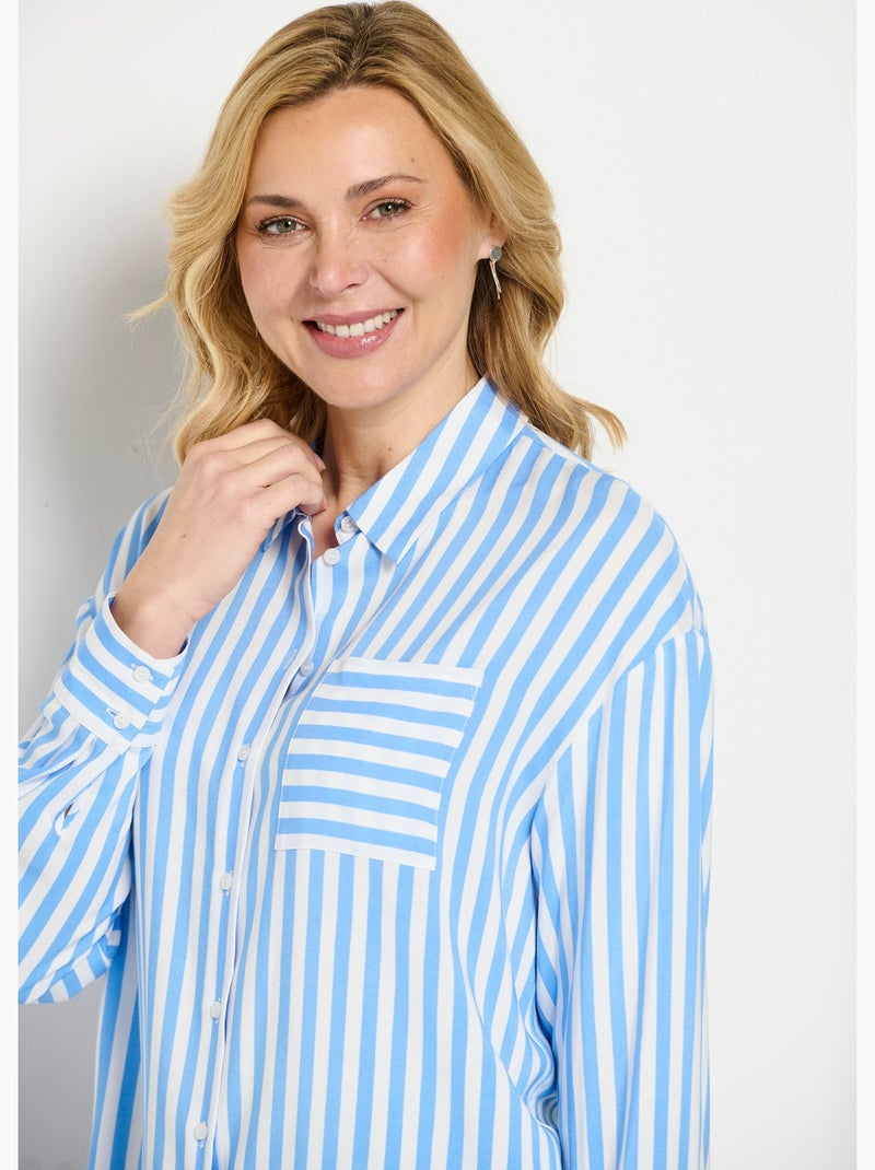 Blusa larga fluida de rayas con manga larga - Afibel Azul Blanco - Kiabi