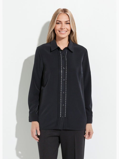 Blusa larga lisa con botones de strass y cuello camisero - Afibel - Kiabi