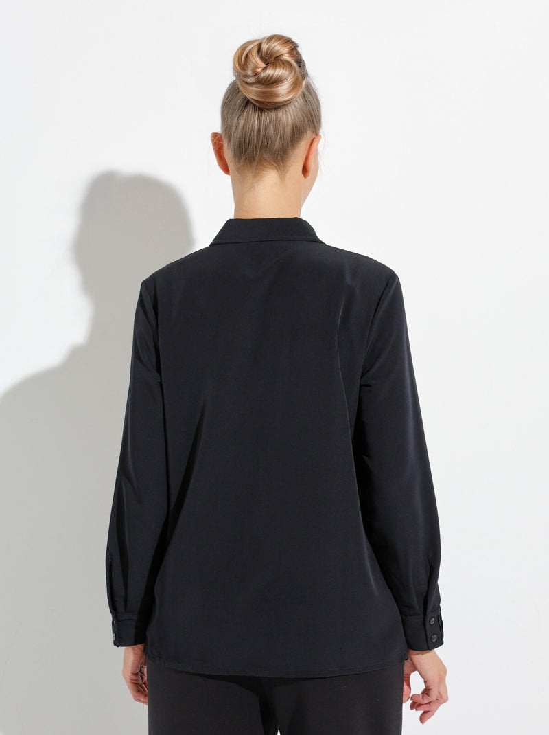Blusa larga lisa con botones de strass y cuello camisero - Afibel Negro - Kiabi