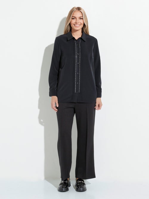 Blusa larga lisa con botones de strass y cuello camisero - Afibel - Kiabi