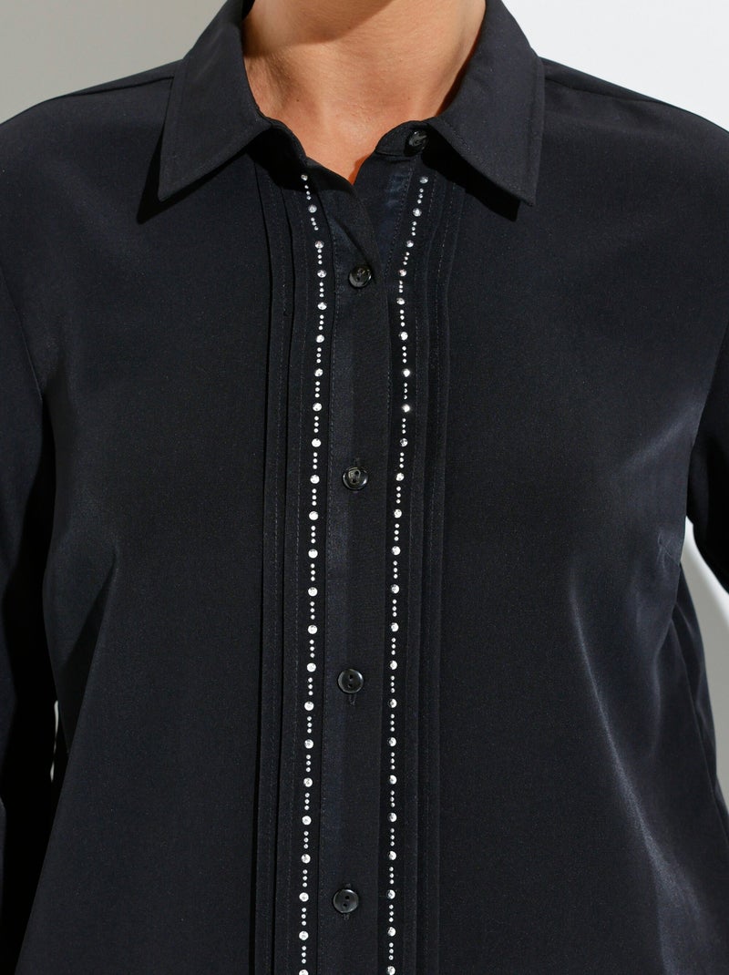 Blusa larga lisa con botones de strass y cuello camisero - Afibel Negro - Kiabi