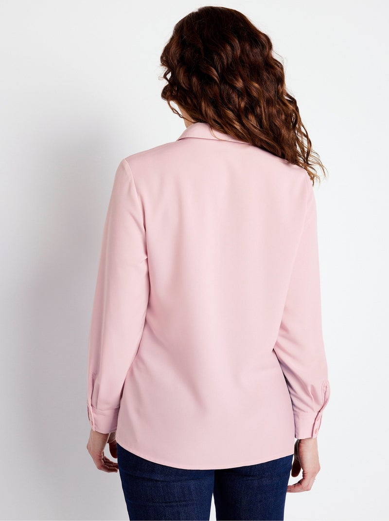 Blusa larga lisa con botones de strass y cuello camisero - Afibel Rosa - Kiabi