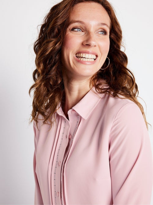 Blusa larga lisa con botones de strass y cuello camisero - Afibel - Kiabi