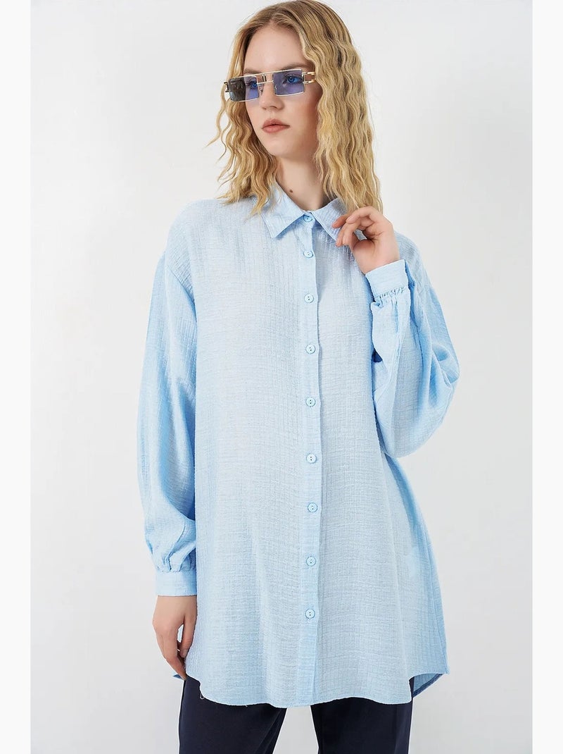 Blusa larga oversize texturizada con cuello de camisa bdart Azul claro - Kiabi