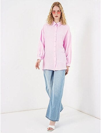 Blusa larga oversize texturizada con cuello de camisa bdart