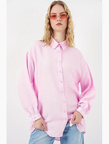 Blusa larga oversize texturizada con cuello de camisa bdart