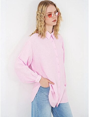 Blusa larga oversize texturizada con cuello de camisa bdart