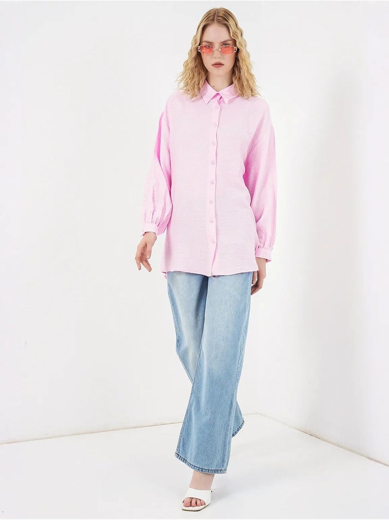 Blusa larga oversize texturizada con cuello de camisa bdart Rosa claro - Kiabi
