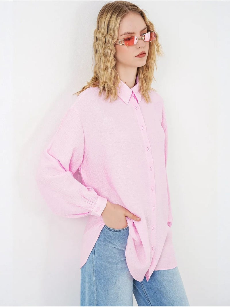 Blusa larga oversize texturizada con cuello de camisa bdart Rosa claro - Kiabi