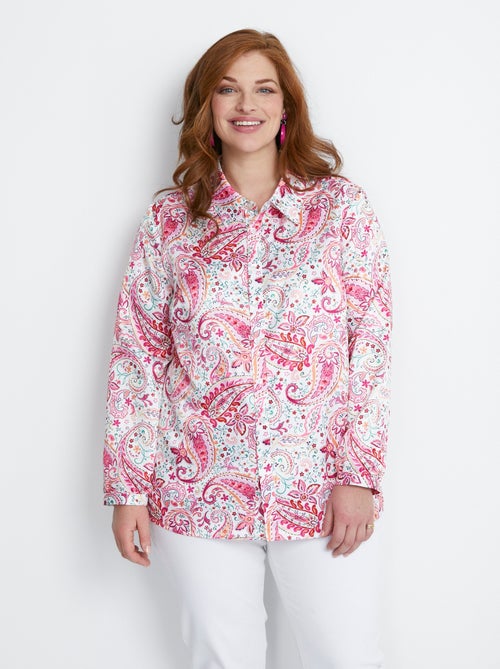 Blusa larga recta de raso con botones - Afibel - Kiabi