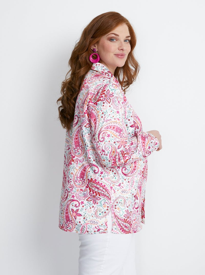 Blusa larga recta de raso con botones - Afibel Rosa - Kiabi