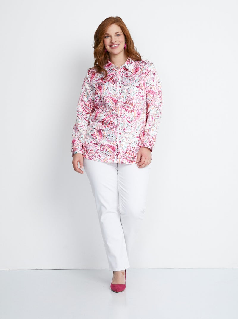 Blusa larga recta de raso con botones - Afibel Rosa - Kiabi
