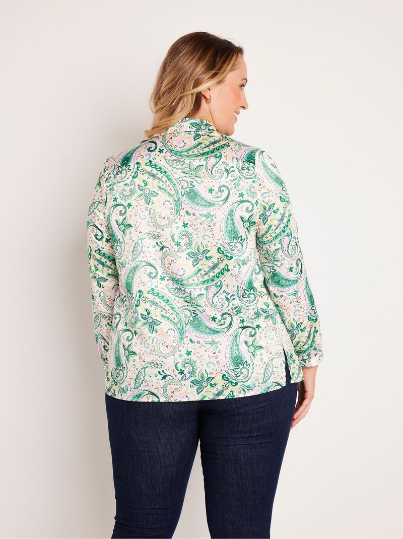Blusa larga recta de raso con botones - Afibel Verde - Kiabi