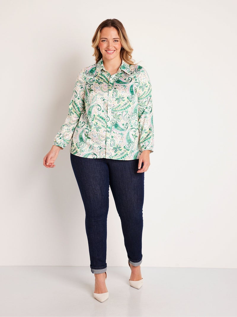 Blusa larga recta de raso con botones - Afibel Verde - Kiabi