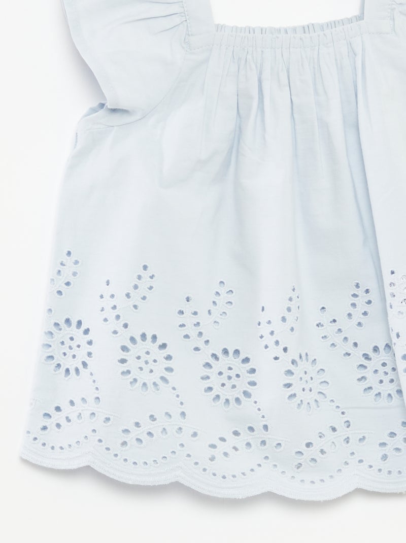 Blusa ligera con tirantes con volantes y bordados AZUL - Kiabi