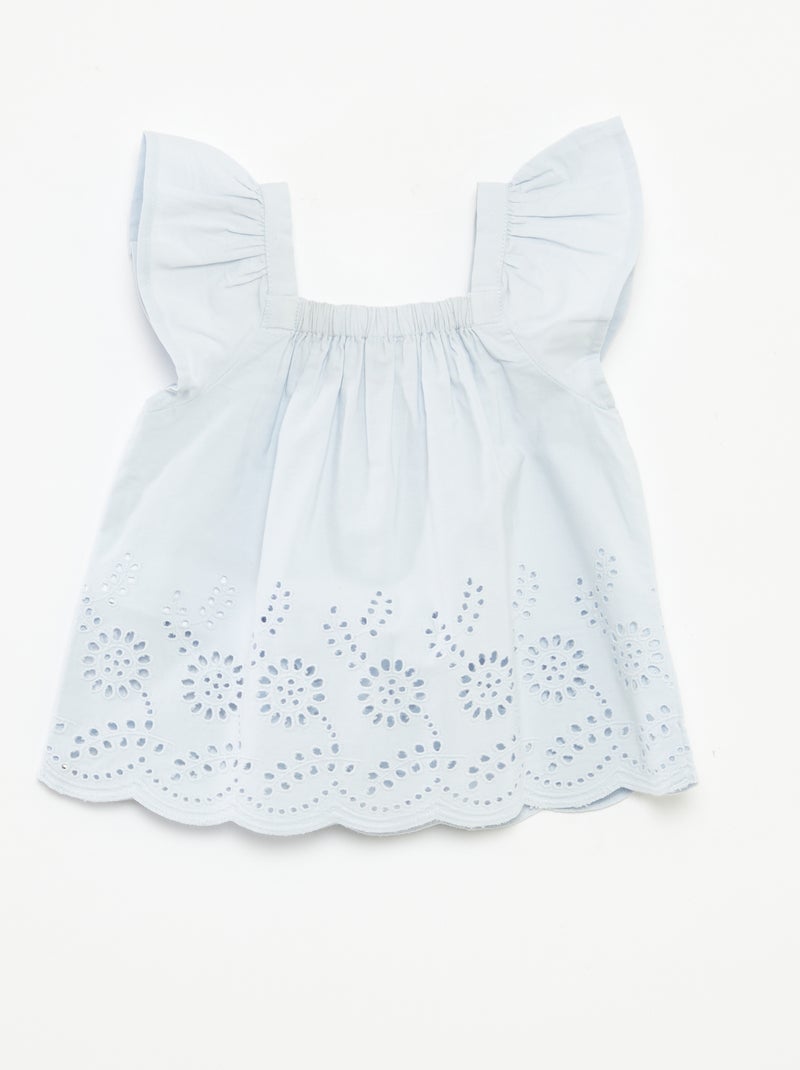 Blusa ligera con tirantes con volantes y bordados AZUL - Kiabi