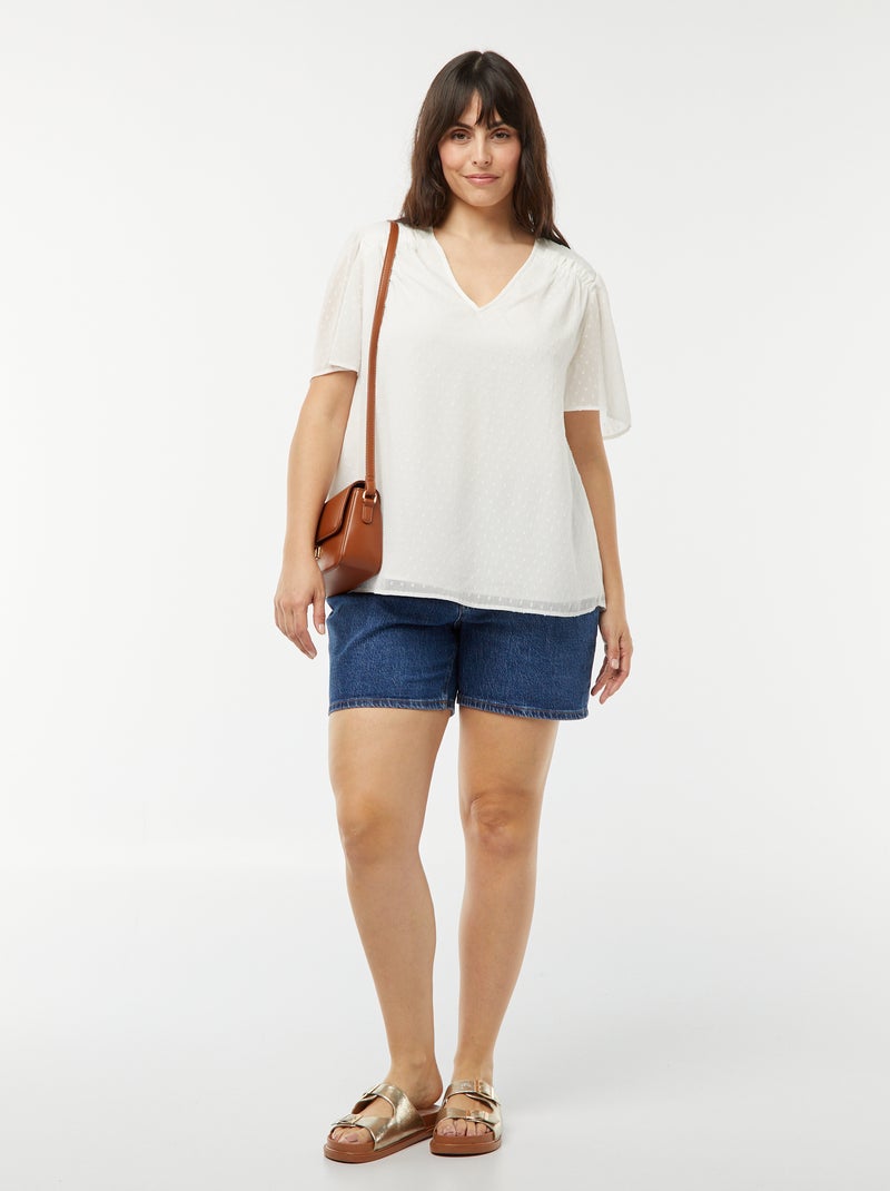 Blusa ligera con volante de plumeti BLANCO - Kiabi