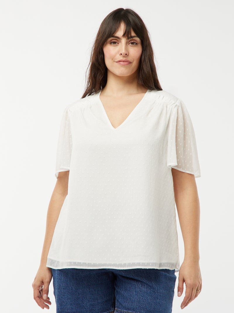 Blusa ligera con volante de plumeti BLANCO - Kiabi