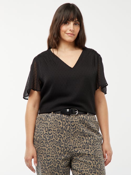 Blusa ligera con volante de plumeti - Kiabi