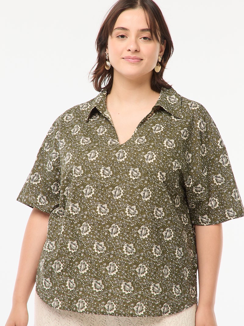 Blusa ligera de manga corta con motivo Verde - Kiabi
