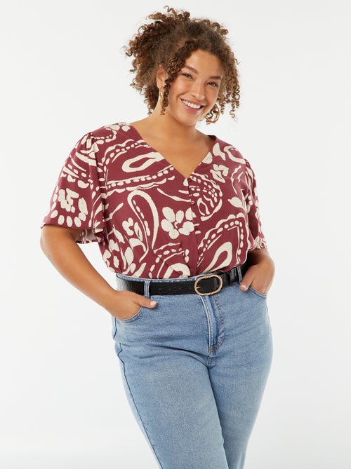 Blusa ligera de manga corta con volantes y motivo - Kiabi