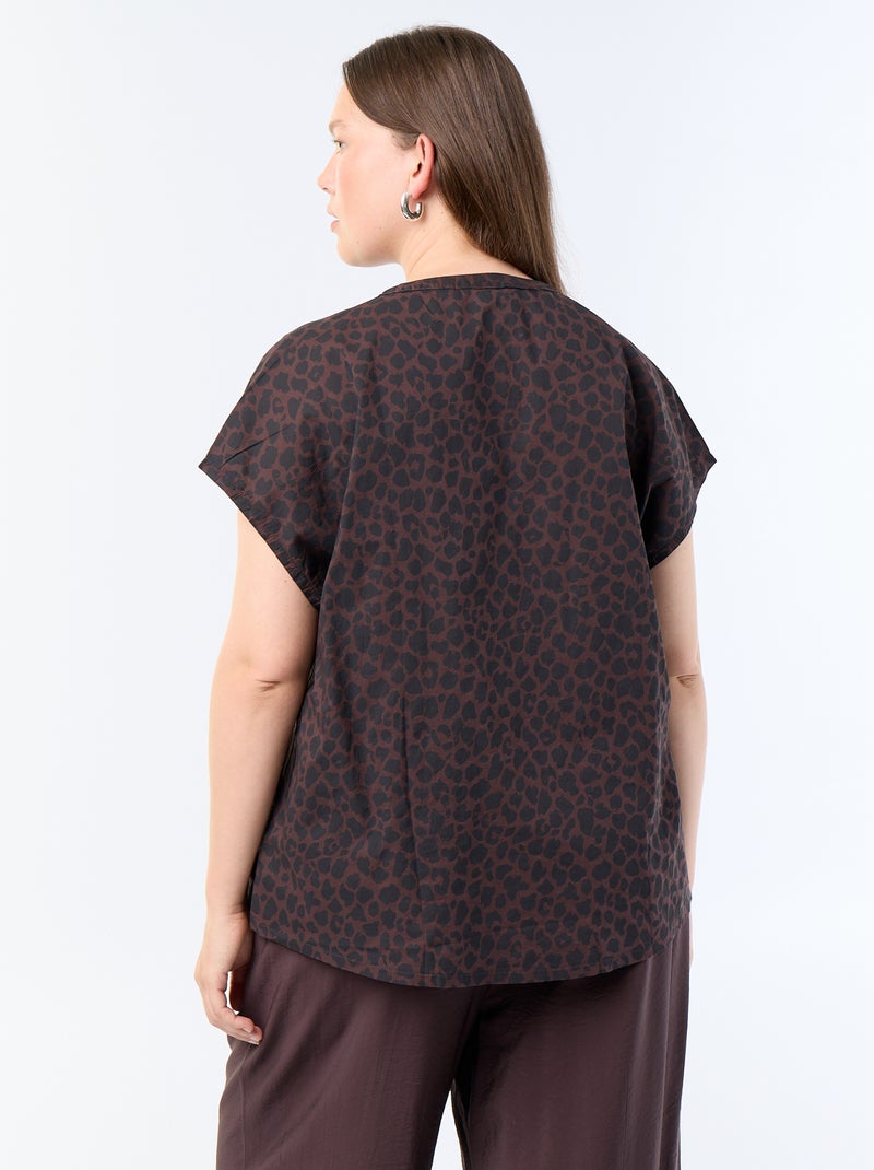 Blusa ligera de manga corta Marron - Kiabi
